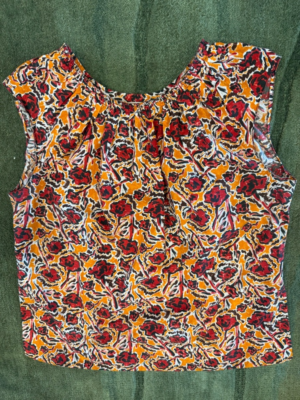 MARNI; CAP SLEEVE SCOOP NECK PLEATED COTTON POPLIN, ORANGE, RED, BLK, WHT SIZE42